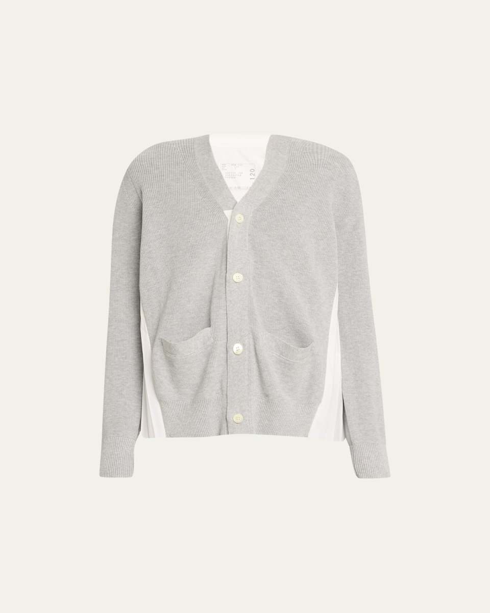 Pleated-Back Knit Button Down Cardigan